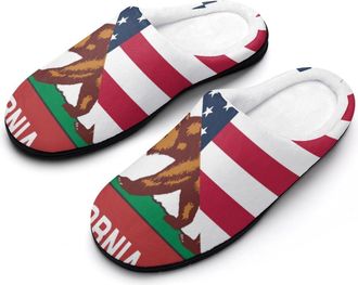 Generic U.S. And California State Flag Fashion Cotton Slippers for Women Memory Foam House Slippers Non-Slip House Bedroom Shoes