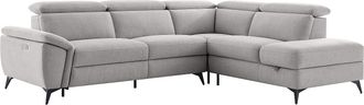 Vente-Unique Sof&aacute; rinconera derecha relax el&eacute;ctrico en tejido jaspeado gris claro CADILO