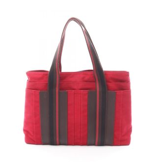 Herm&egrave;s Black Brown Red Color Canvas Handbag Tote Bag (Pre-Owned)