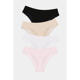 Stripe and Stare Zig Zag Lace Brazilian Four Pack in Sand Essentials at Nordstrom, Size X-Small Uk