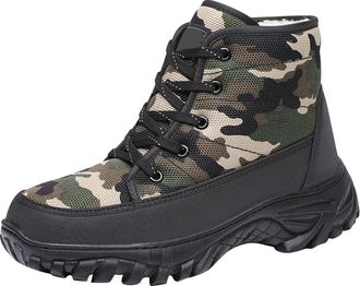 Generic Snow Boots Mens - Fur Lined Work Boots Mens Winter Warm Camouflage Snow Boots Comfortable Waterproof Outdoor Hiking Boots For Men Non Slip Walking Boo