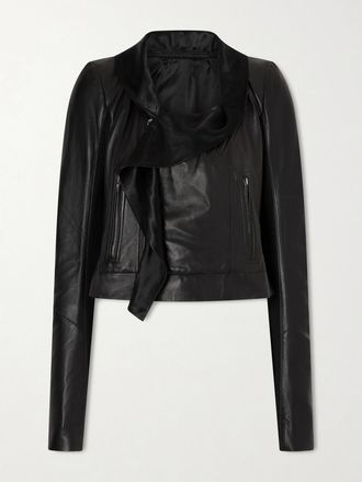 Rick Owens Giacca In Pelle Con Finiture In Twill Satin - Nero