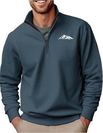 Generic Mens Half Zip Jumper Oversize Sweater Turtleneck Sweatshirts Long Sleeve Printed Pullover Autumn Activewear Smart Pullover Running Gym Tracksuit Top R