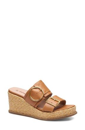 Johnston & Murphy Mallory Double Buckle Platform Wedge Sandal in Cognac Nappa Leather at Nordstrom, Size 7.5