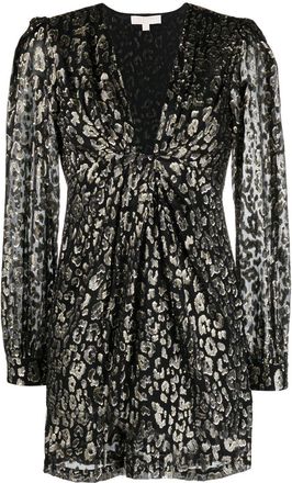 Michael Michael Kors leopard jacquard mini dress - women - Polyester/Viscose/Recycled Polyester/Metal - 4 - Black