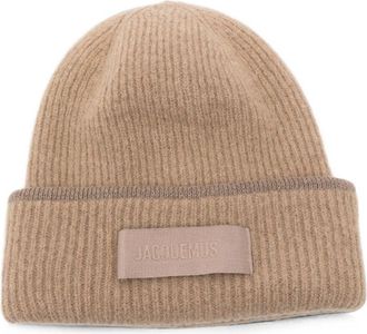 Jacquemus Ribbed Knit Folded Cuff Silk Nylon Beanie Hat