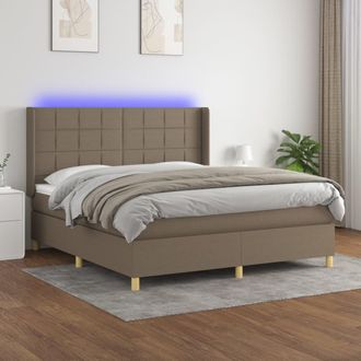 vidaXL Vidaxl - Cama Box Spring Colch&oacute;n Y Luces Led Tela Gris Taupe 160x200 Cm