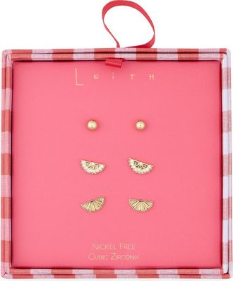 Leith 3-Pack Citrus Assorted Stud Earrings Set in Clear- Gold at Nordstrom Rack