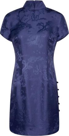 Shanghai Tang Winding Stream Party mini qipao dress - women - Mulberry Silk - 48 - Blue