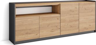 Skraut Home Skraut Home - Aparadores Para Sal&oacute;n, 207x37x80cm, 4 Puertas, Armario, Zapatero, Roble Y Negro