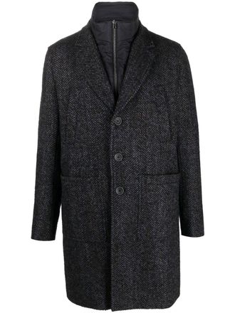 Herno Nottingham Ecoage layered coat - men - Polyamide/Wool/Polyester/Polyester/Acrylic/Other fibres/Polyurethane - 50 - Black
