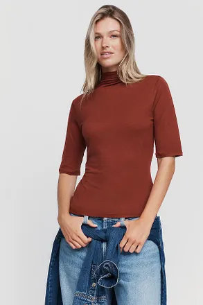 Pilcro Hartley Wool Blend Tissue Weight Mock Neck Top