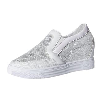 Generic Platform Trainers Womens White Wedding Trainers Casual Shoes Mesh Breathable Wedding Shoes Flat Shoes Lightweight Casual Sneakers with Rhinestone Sing