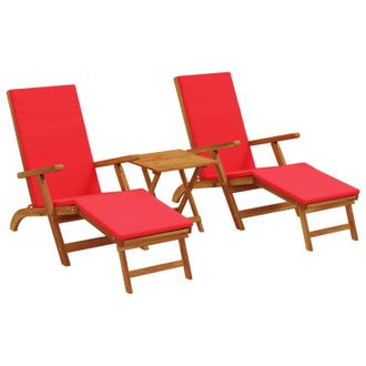 vidaXL Recliner Y Tumbona Plegable 3 Pcs Rojo Madera De Acacia S&oacute;lida Vidaxl