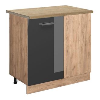 Vicco Armario De Esquina R-line, Antracita Alto Brillo, 86 Cm, Et Roble
