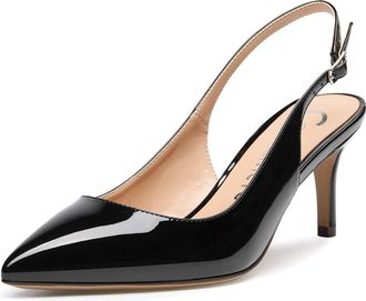Castamere Womens Slingback Kitten Heels Sandals Pointed Toe Ankle-Strap Court Shoes 2.6 in Heels Patent Black Pumps UK 2.5