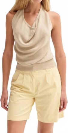 Crescent Mila Cowl Neck Halter Knit Top In Beige