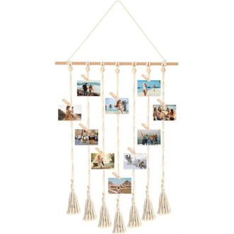 OEM Marco De Fotos De Pared Crezuo, Colgador De Fotos De Macram&eacute;, Portafotos Bohemio, Tablero De Fotos Con 30 Clips De Madera, Marco De Fotos Con Cuerda P