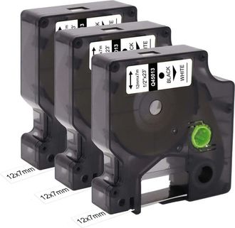 OEM Paquete De Cinta De Etiquetas De Repuesto Compatible Con Dymo D1 45013 S0720530 (12 Mm X 7 M) - Cinta Negra Sobre Blanco Con Dymo Label Manager 160 20
