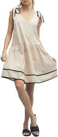 Wishlist Contrast Bow Tiered Cotton Babydoll Dress in Taupe/Black at Nordstrom Rack, Size Small