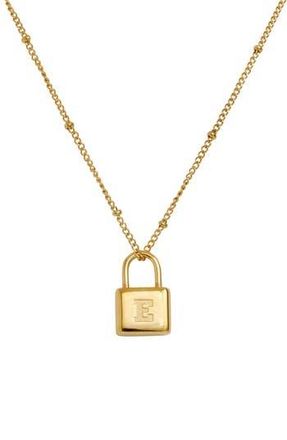 Savvy Cie Jewels Initial Lock Pendant Necklace in Gold - E at Nordstrom Rack