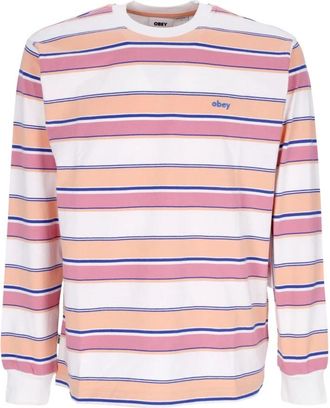 Obey Gestreept longsleeve ronde hals t-shirt - Heren - Longsleeves - Veelkleurig - XL - Katoen - Tops