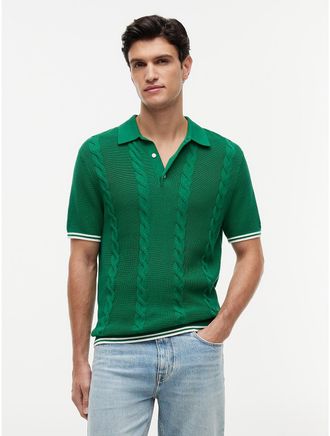 Tommy Hilfiger Mens Short-Sleeve Cable Knit Sweater Polo - Green - XXXL