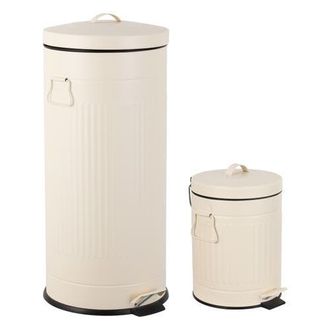 Happimess Theo Retro 8-Gallon Step Trash Can with Soft-Close Lid and Mini Trash Can in Limestone Beige at Nordstrom