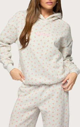 Edikted Flower Power Hoodie in Light-Gray-Melange at Nordstrom, Size X-Large