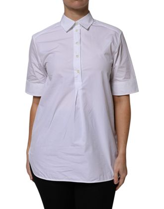 Dolce & Gabbana Womens White Cotton Short Sleeves Collared Polo Top