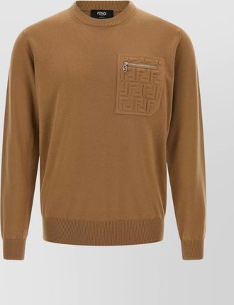 Fendi crew neck sweater with embroidered zip pocket