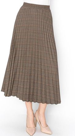 YAL New York Timeless Appeal: Brown Plaid Pleated Skirt