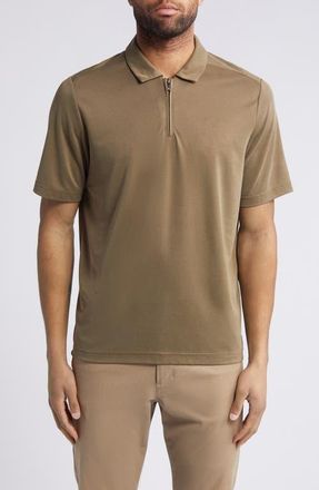 Johnston & Murphy Vintage Birds Eye Quarter Zip Polo in Olive at Nordstrom, Size Medium