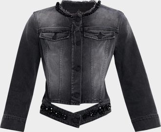 Simone Rocha Embellished Distressed Denim Jacket