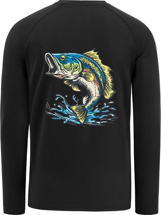 Bassdash Mens Fish Graphic UPF 50+ Long Sleeve Fishing Shirts Sun Protection Breathable Moisture Wicking T-Shirt, Black/Largemouth Bass, XXL