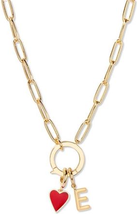 Brook & York Cameron Initial Heart Charm Necklace in Gold E at Nordstrom