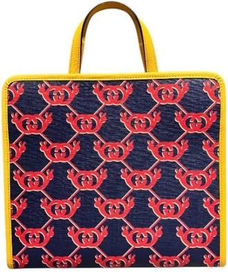 Gucci Navy Yellow Pvc Handbag Tote Bag (Pre-Owned)