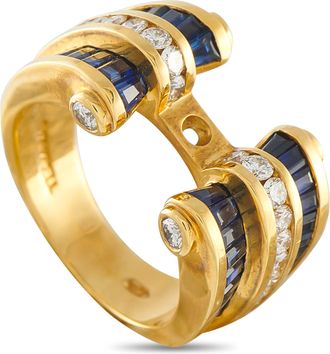 Charles Krypell 18K Yellow Gold 0.44ct Diamond and Sapphire Ring CK38-050126