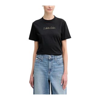 Calvin Klein Jeans T-Shirts, female, Black, Size: XS Short Sleeve Round Neck Cotton T-Shirt