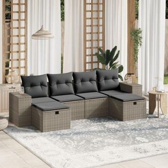 vidaXL Vidaxl - Set De Sof&aacute;s De Jard&iacute;n 6 Pzas Y Cojines Rat&aacute;n Sint&eacute;tico Gris