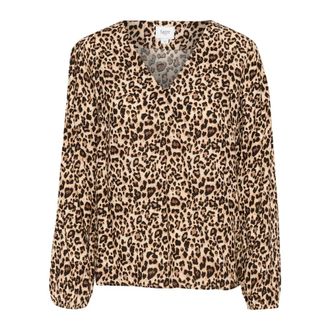 Saint Tropez Luipaardprint Zwarte Blouse - Dames - Blouses & Shirts - Bruin - Maat: XS