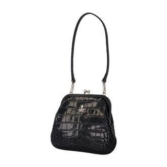 Vivienne Westwood Womens Crocodile-Embossed Leather Clutch Black Calfskin