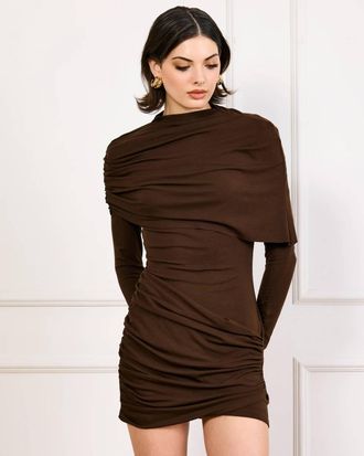 Line & Dot Lior Draped Mini Dress In Brown