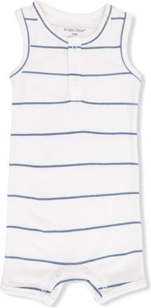 Angel Dear Stripe Henley Romper in Beige at Nordstrom, Size 12-18M