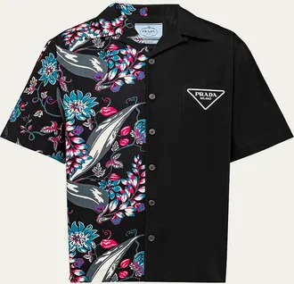 Prada Mens Poplin Ramage Double Match Shirt