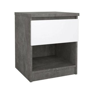 Dmora Dmora - Mesa De Noche Scolastica, C&oacute;moda Baja, Mesilla De Noche, Estante De La Cama, 40x40 H50 Cm, Cemento Y Blanco Brillante