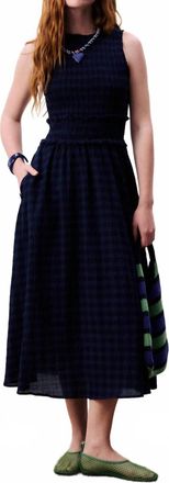 FRNCH Gingham Midi Dress In Navy