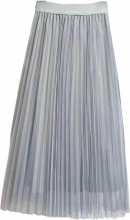 Generic Womens Tulle Skirts Elegant net Elastic Waist A-Line Pleated Midi Skirt with Lining Summer Basic (UK, Alpha, S, M, Regular, Regular, Grey)