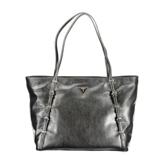 Guess Tassen, Dames, Zwart, ONE Size, Metallic Tote Tas met Rits Sluiting