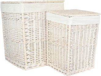 Red Hamper Set of 2 Cotton Lined Square White Wash Laundry Basket